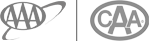 Gray logos of the American Automobile Association (AAA) and the Canadian Automobile Association (CAA) side by side.