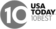 This image shows the logo of "10Best" by USA Today, featuring a circle with the number 10 and text next to it stating "USA TODAY 10BEST."